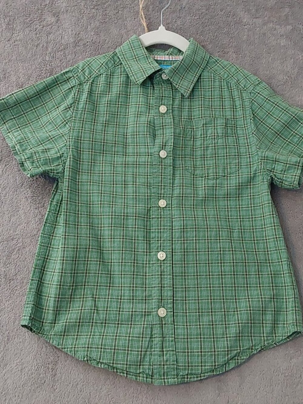 The Children’s Place Boys Green Plaid Button Front Shirt Size 4 XS